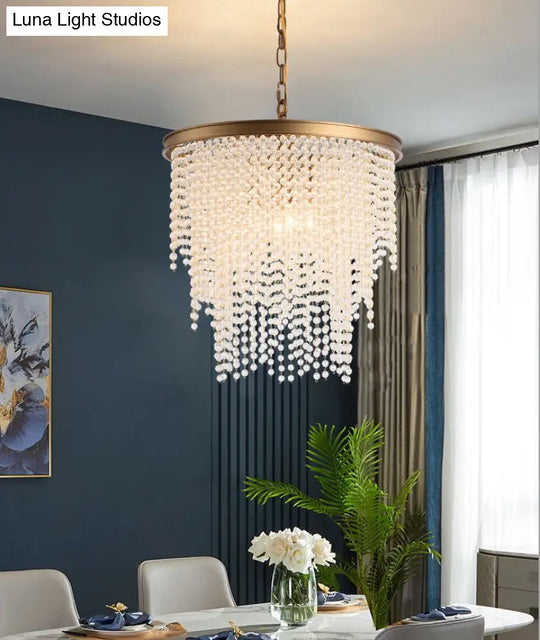 Modern Luxurious Crystal Round Pendant Lamp - 4-Light Cascading Design Ideal For Small Living Rooms