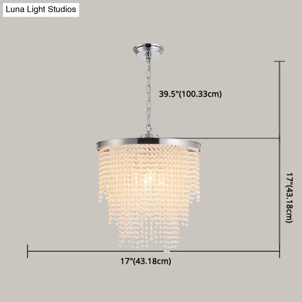 Modern Luxurious Crystal Round Pendant Lamp - 4-Light Cascading Design Ideal For Small Living Rooms