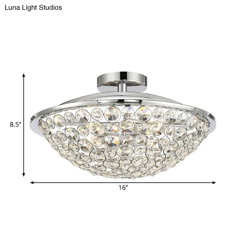 Modern Luxury Crystal Bead Bowl Semi Flushmount Light Fixture In Polished Chrome - 4 Lights