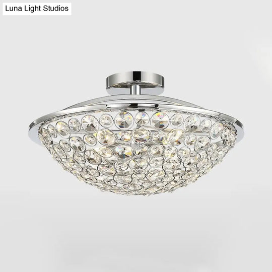 Modern Luxury Crystal Bead Bowl Semi Flushmount Light Fixture In Polished Chrome - 4 Lights