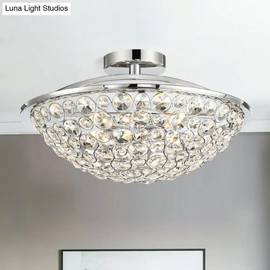 Modern Luxury Crystal Bead Bowl Semi Flushmount Light Fixture In Polished Chrome - 4 Lights