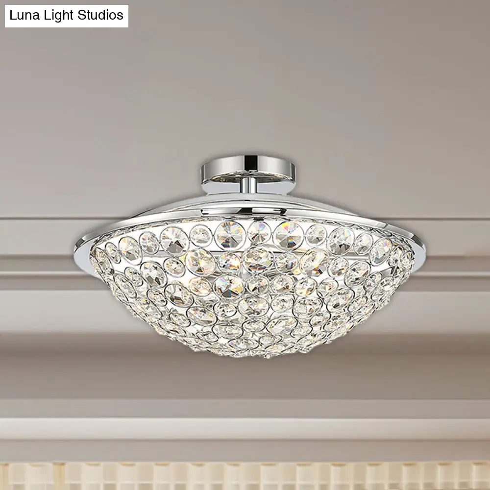 Modern Luxury Crystal Bead Bowl Semi Flushmount Light Fixture In Polished Chrome - 4 Lights