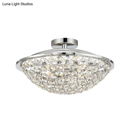 Modern Luxury Crystal Bead Bowl Semi Flushmount Light Fixture In Polished Chrome - 4 Lights