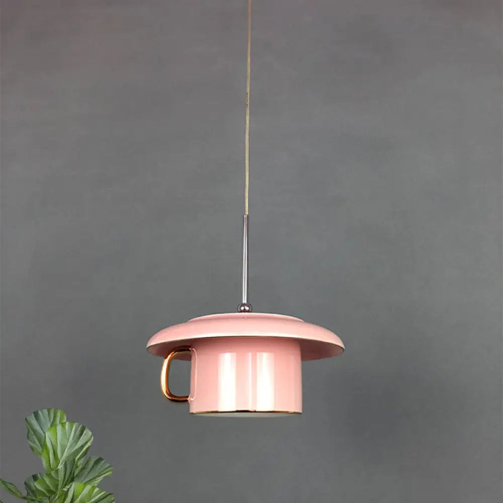 Modern Macaron Coffee-Cup Design Led Suspension Lamp In White/Pink/Grey Pink