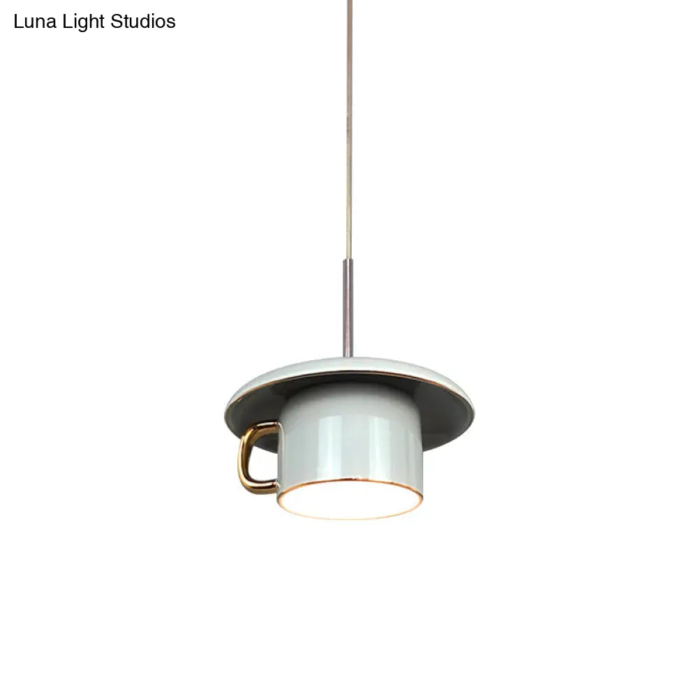 Modern Macaron Coffee-Cup Design Led Suspension Lamp In White/Pink/Grey