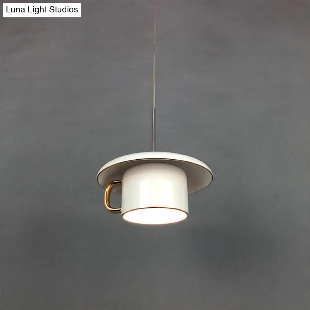 Modern Macaron Coffee-Cup Design Led Suspension Lamp In White/Pink/Grey