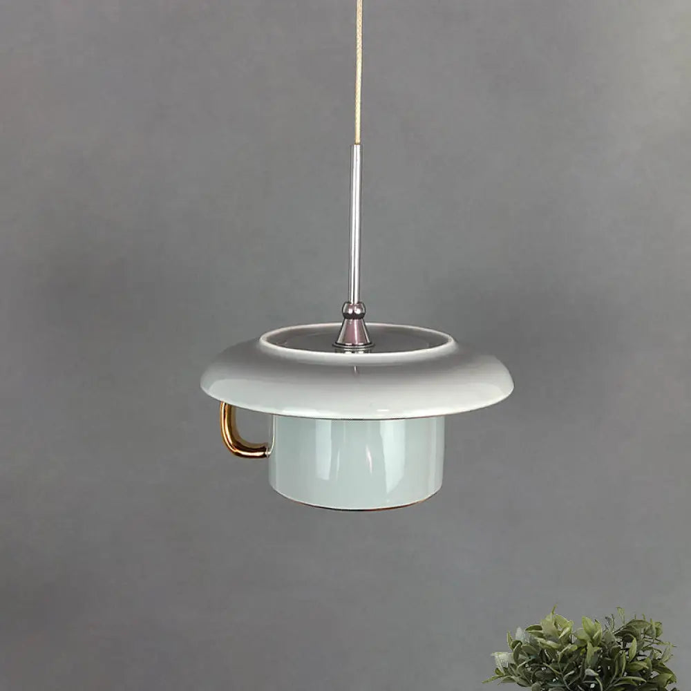 Modern Macaron Coffee-Cup Design Led Suspension Lamp In White/Pink/Grey Grey