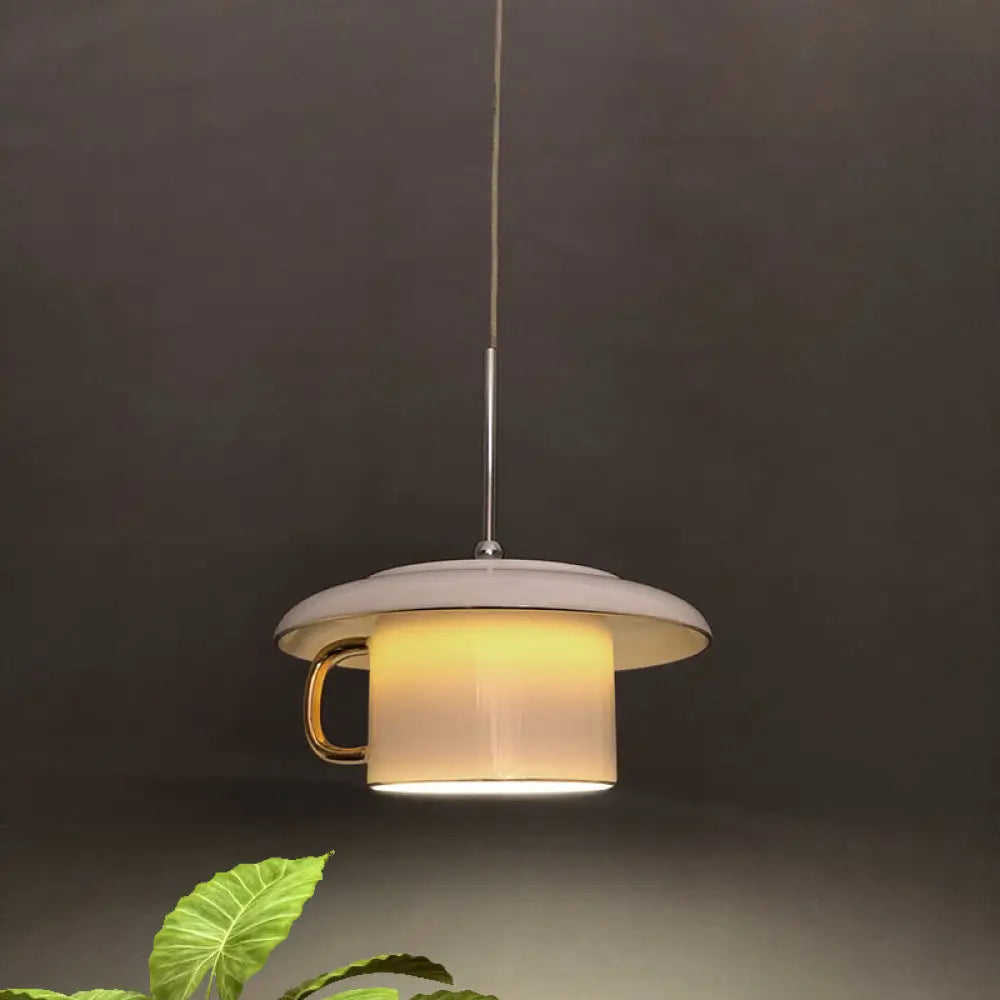 Modern Macaron Coffee-Cup Design Led Suspension Lamp In White/Pink/Grey White