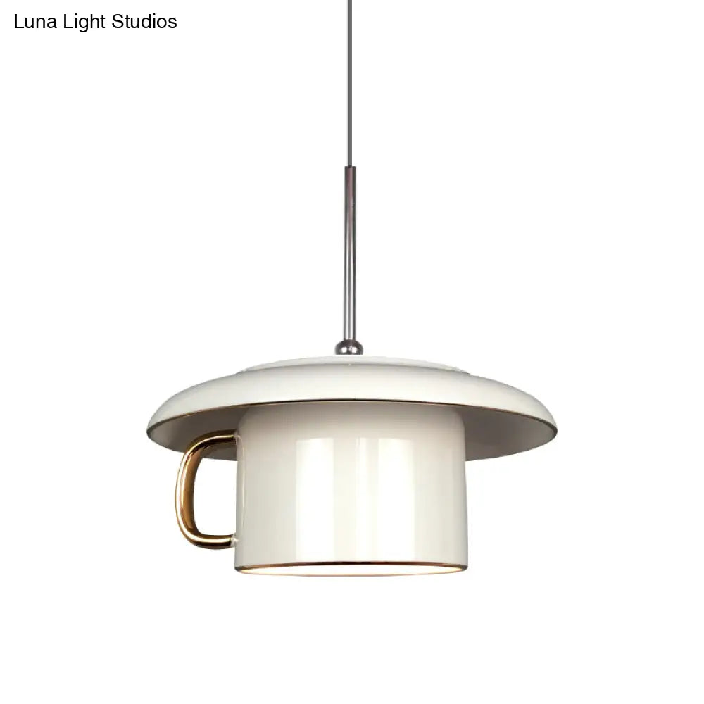 Modern Macaron Coffee-Cup Design Led Suspension Lamp In White/Pink/Grey