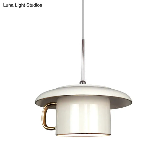 Modern Macaron Coffee-Cup Design Led Suspension Lamp In White/Pink/Grey