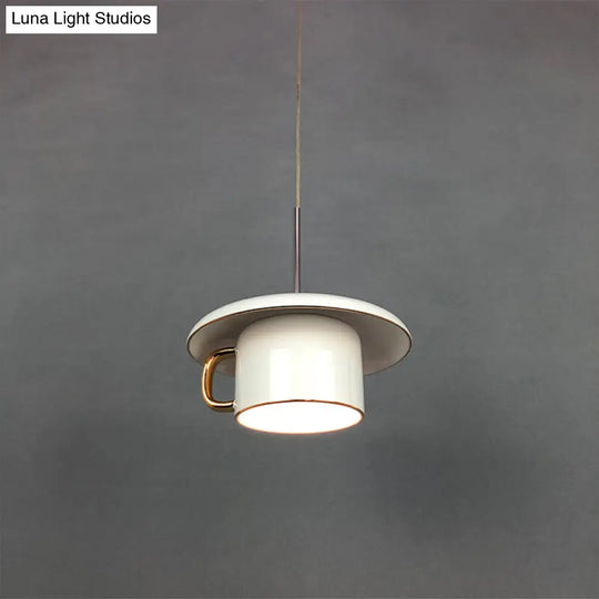 Macaron Ceramic Led Pendant Lamp - Coffee-Cup Shape Down Lighting 1 Bulb White/Pink/Grey Designs For