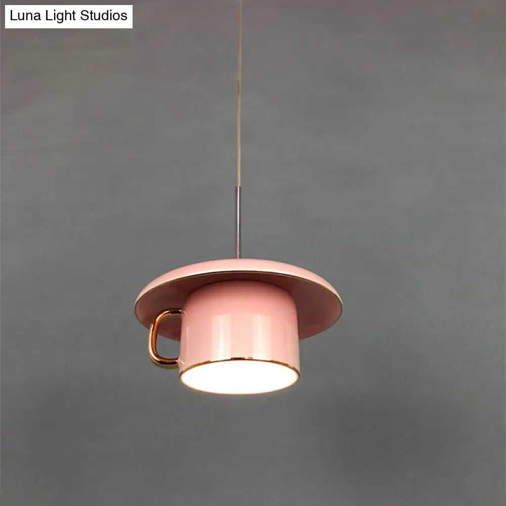 Modern Macaron Coffee-Cup Design Led Suspension Lamp In White/Pink/Grey