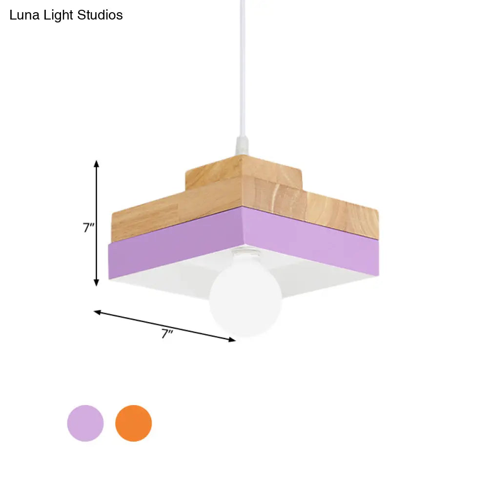 Modern Macaron Down Lighting Metal Ceiling Lamp With Colorful Wood Accents - 1-Light For Living Room