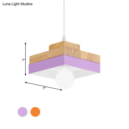 Modern Macaron Down Lighting Metal Ceiling Lamp With Colorful Wood Accents - 1-Light For Living Room