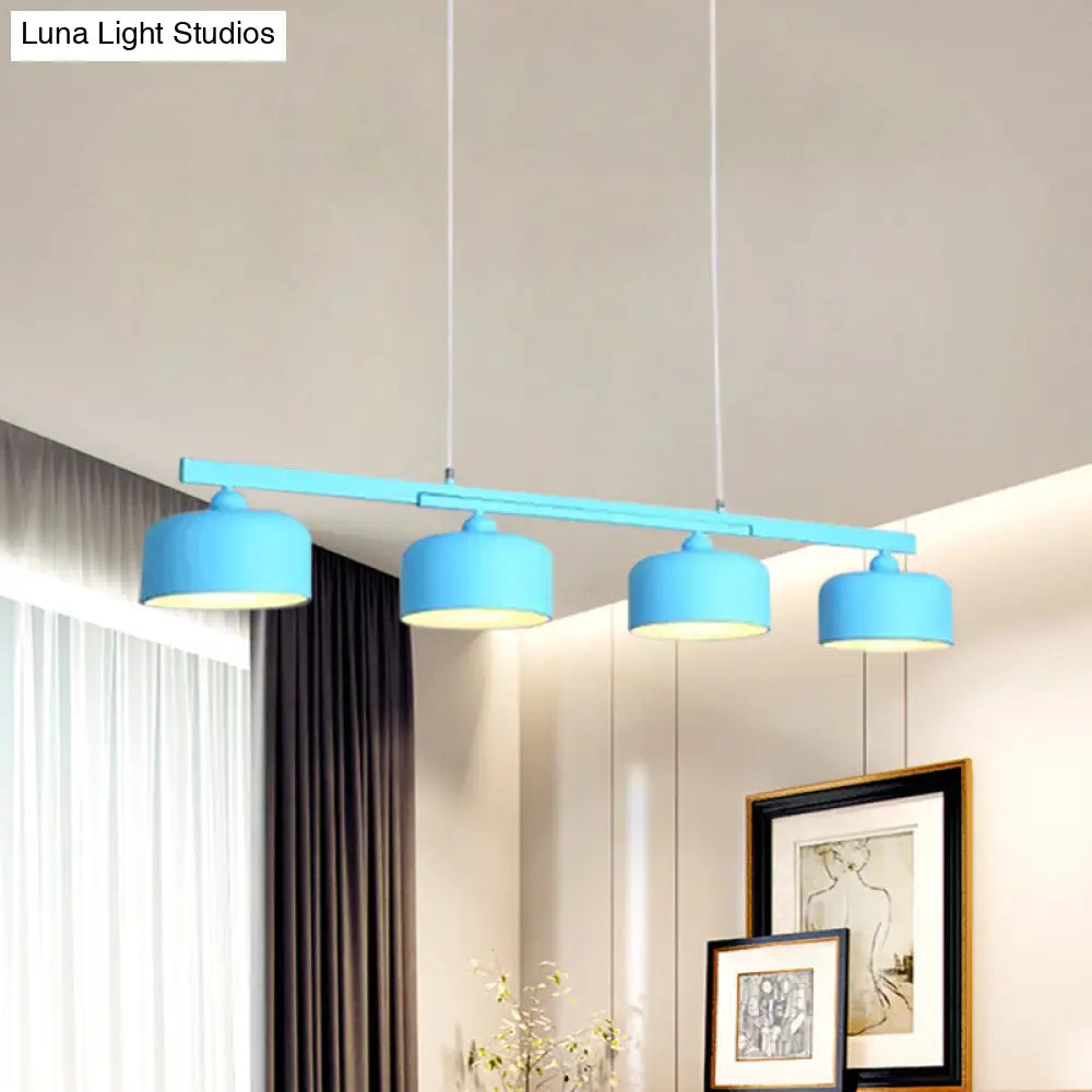 Modern Macaron Drum Chandelier: Metal Ceiling Lamp 4 Lights For Dining Table