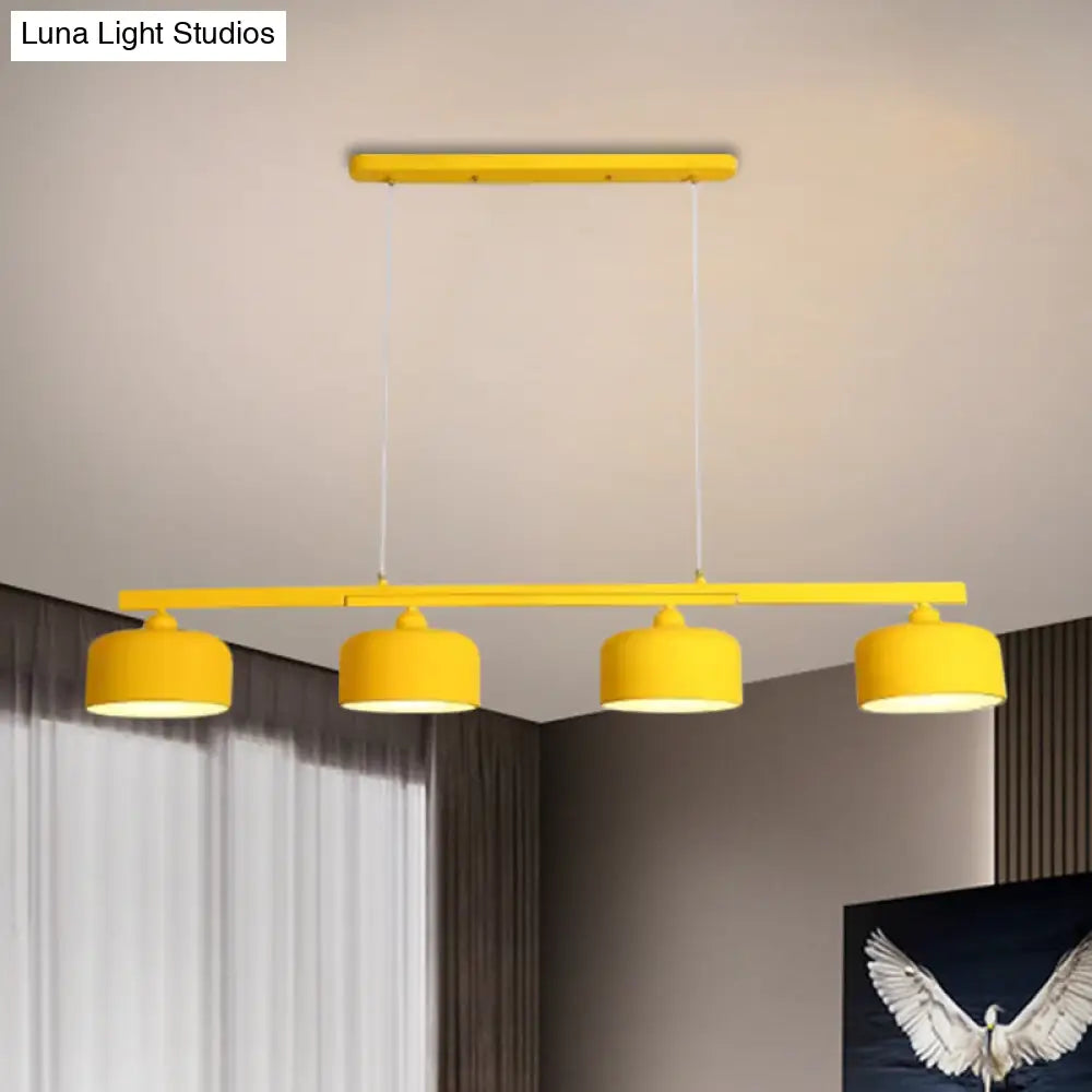 Modern Macaron Drum Chandelier: Metal Ceiling Lamp 4 Lights For Dining Table