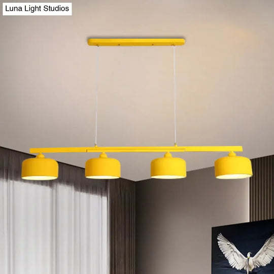 Modern Macaron Drum Chandelier: Metal Ceiling Lamp 4 Lights For Dining Table