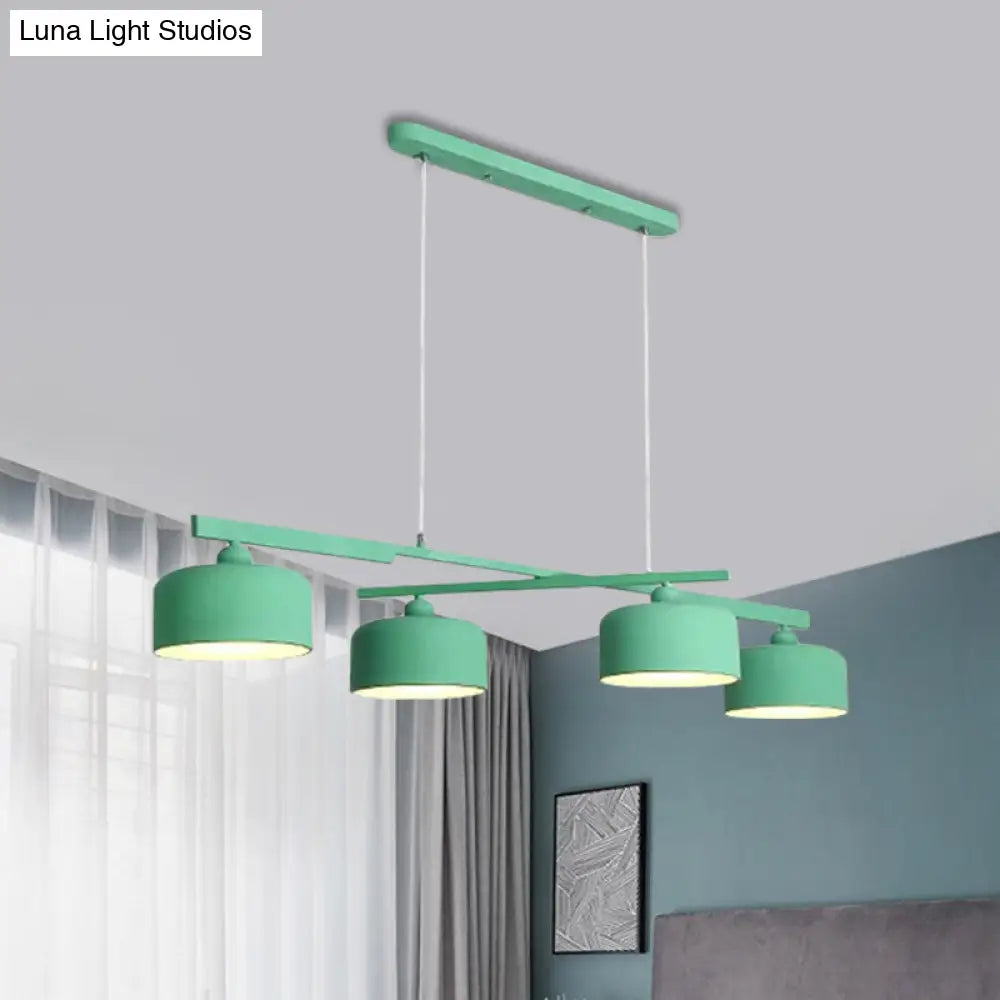 Modern Macaron Drum Chandelier: Metal Ceiling Lamp 4 Lights For Dining Table