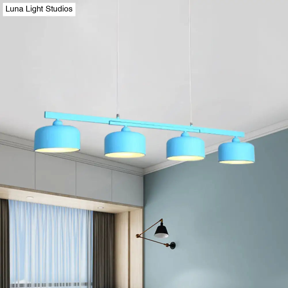 Modern Macaron Drum Chandelier: Metal Ceiling Lamp 4 Lights For Dining Table