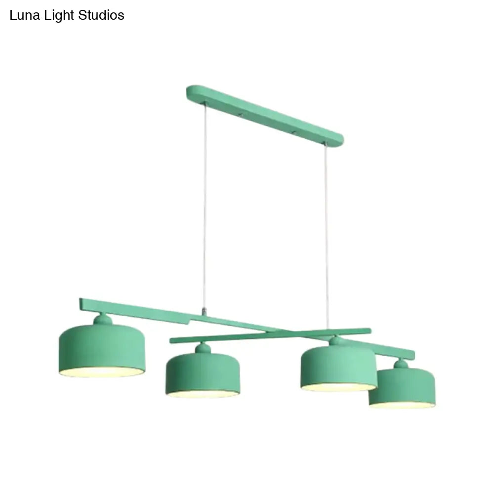 Modern Macaron Drum Chandelier: Metal Ceiling Lamp 4 Lights For Dining Table