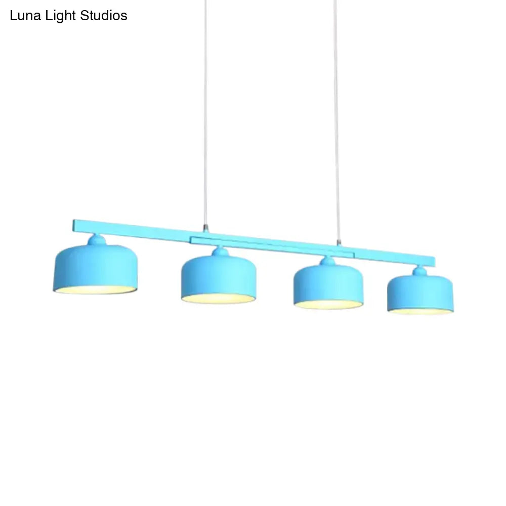 Modern Macaron Drum Chandelier: Metal Ceiling Lamp 4 Lights For Dining Table