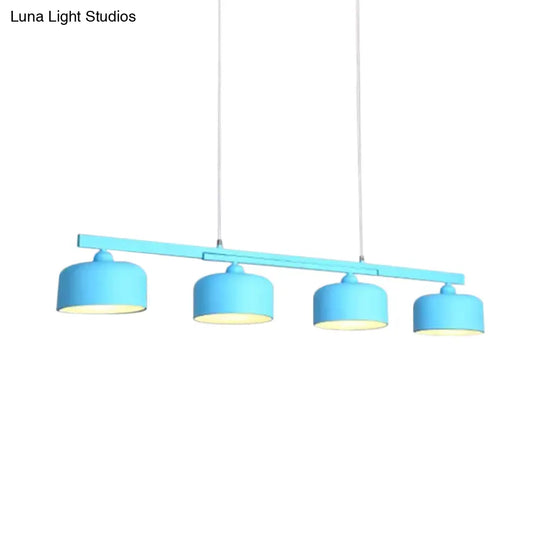 Modern Macaron Drum Chandelier: Metal Ceiling Lamp 4 Lights For Dining Table