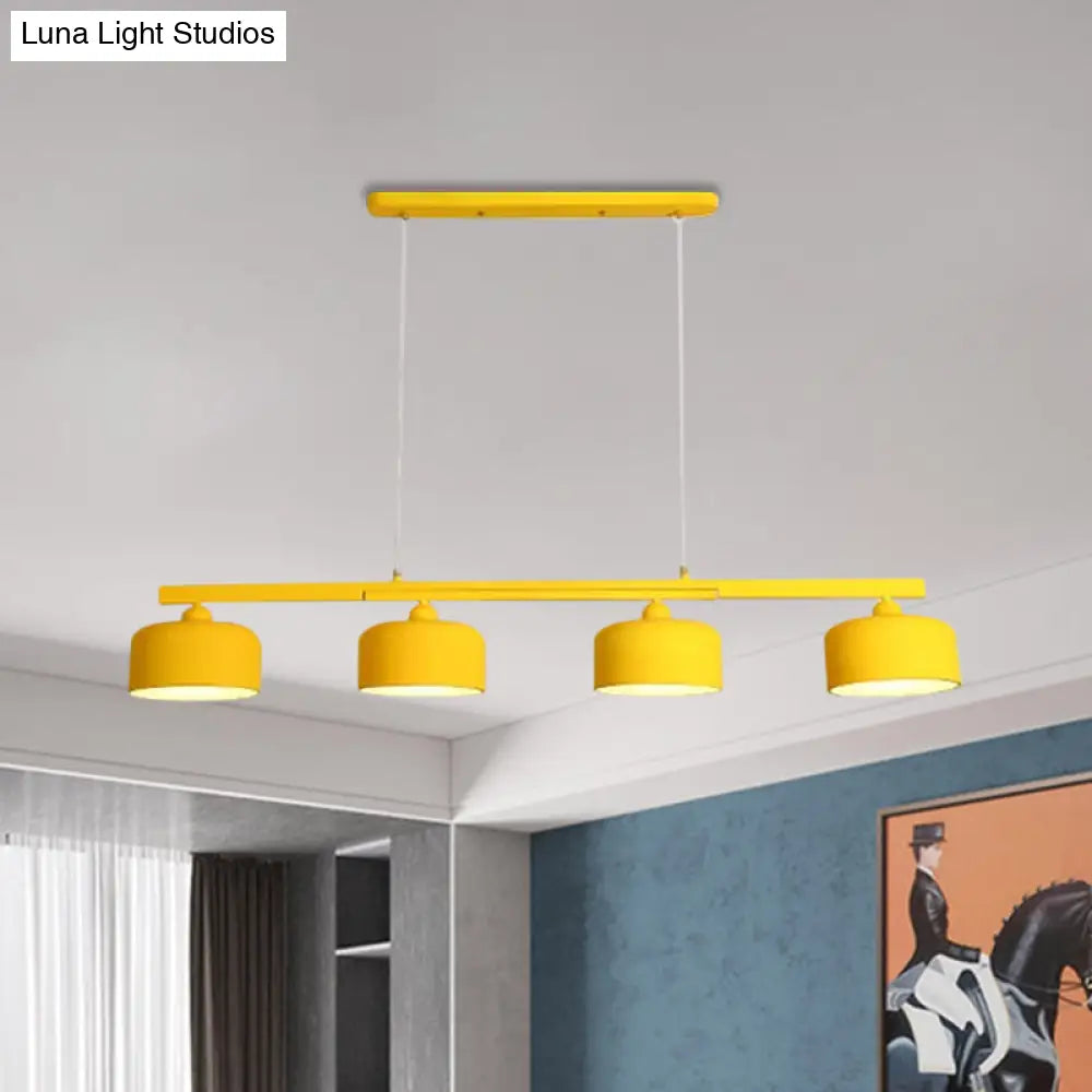 Modern Macaron Drum Chandelier: Metal Ceiling Lamp 4 Lights For Dining Table