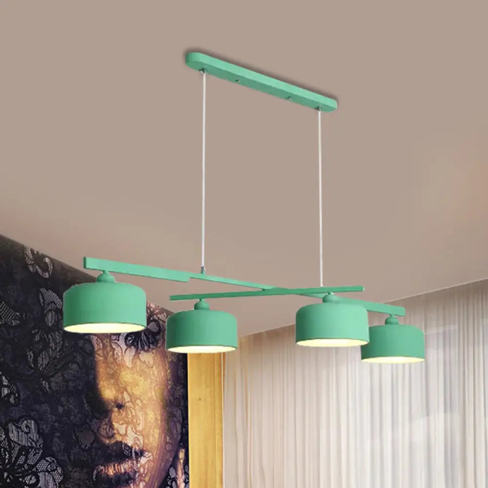 Modern Macaron Drum Chandelier: Metal Ceiling Lamp 4 Lights For Dining Table Green