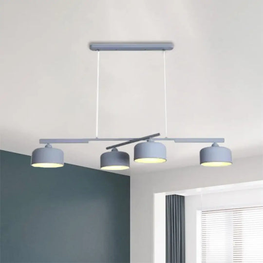 Modern Macaron Drum Chandelier: Metal Ceiling Lamp 4 Lights For Dining Table Grey