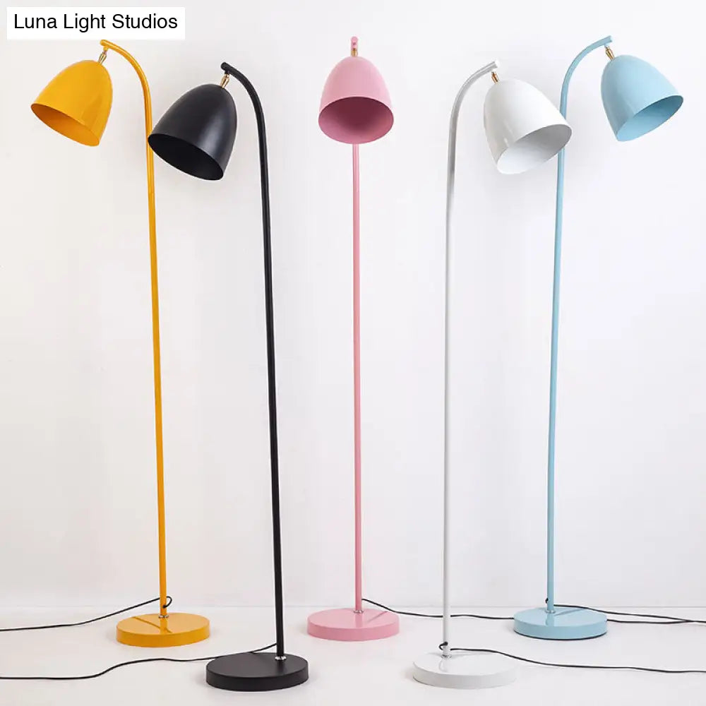 Modern Macaron Rotating Floor Reading Lamp With Metal Bell Shade For Living Room