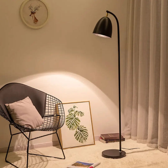 Modern Macaron Rotating Floor Reading Lamp With Metal Bell Shade For Living Room Black