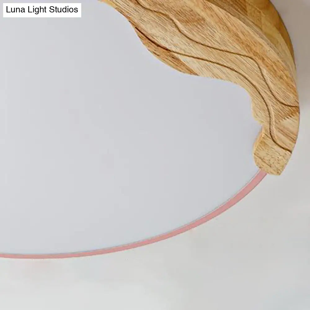 Modern Macaron Style Acrylic Led Ceiling Light With Wooden Deco - Pink Circular Flush Mount Lamp