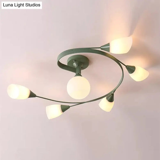 Modern Macaron Twist Semi-Flushmount Ceiling Light For Kitchen Opal Glass And Metal 6 / Green