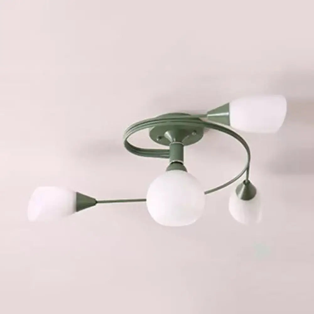 Modern Macaron Twist Semi-Flushmount Ceiling Light For Kitchen Opal Glass And Metal 4 / Green