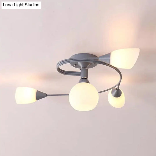 Modern Macaron Twist Semi-Flushmount Ceiling Light For Kitchen Opal Glass And Metal 4 / Grey