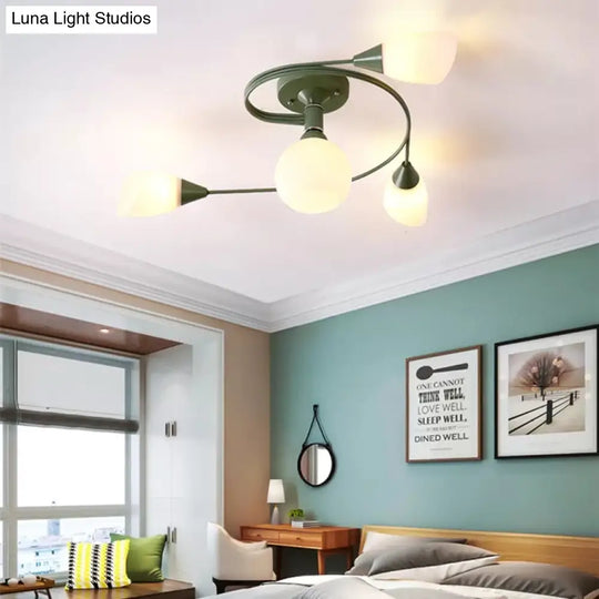 Modern Macaron Twist Semi-Flushmount Ceiling Light For Kitchen Opal Glass And Metal