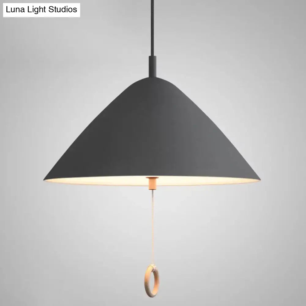 Contemporary Metal Macaron Pendant Light With Pull Ring - 1-Light Modern Lighting Grey / 16