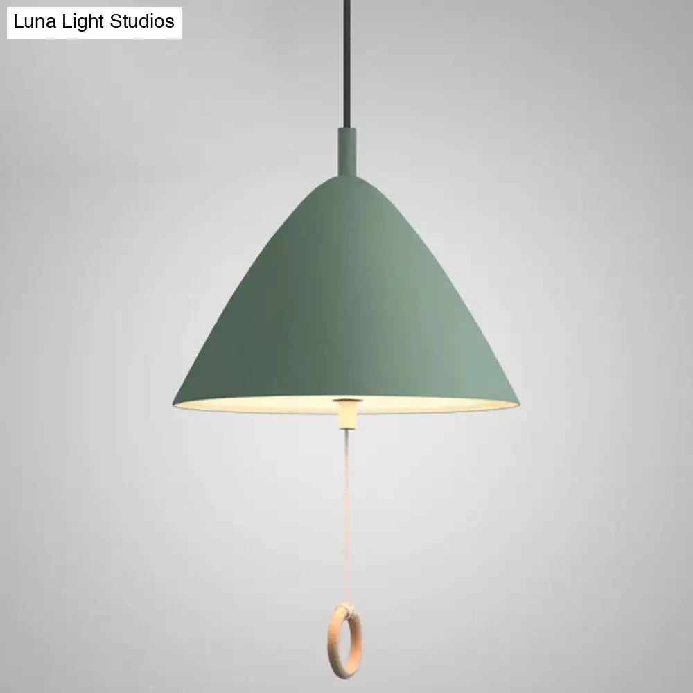 Contemporary Metal Macaron Pendant Light With Pull Ring - 1-Light Modern Lighting Green / 11