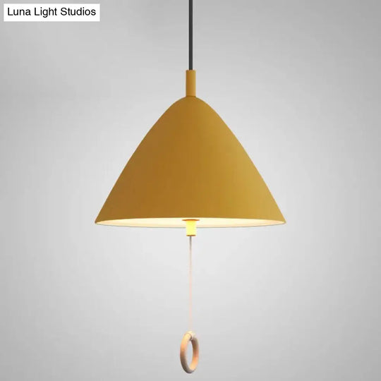 Contemporary Metal Macaron Pendant Light With Pull Ring - 1-Light Modern Lighting Yellow / 11