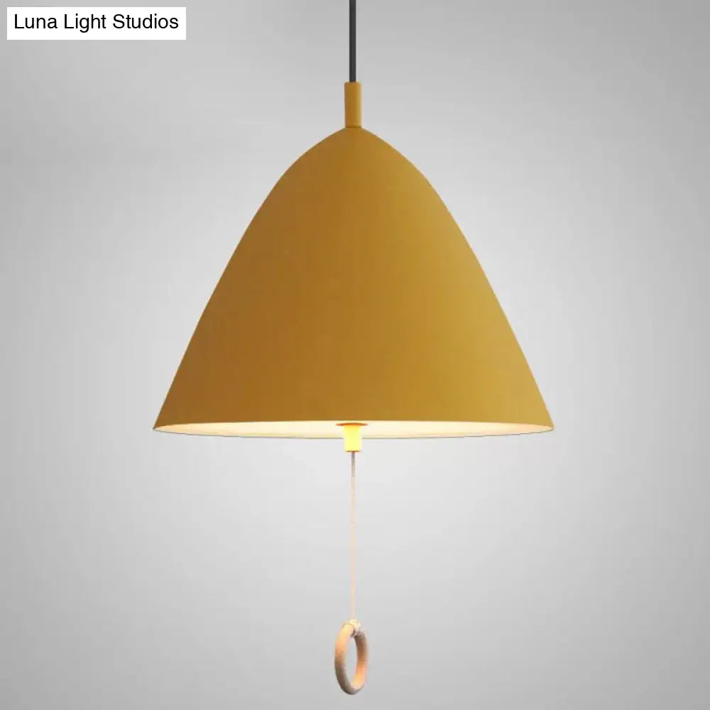 Contemporary Metal Macaron Pendant Light With Pull Ring - 1-Light Modern Lighting Yellow / 13