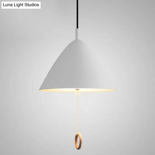 Contemporary Metal Macaron Pendant Light With Pull Ring - 1-Light Modern Lighting White / 11