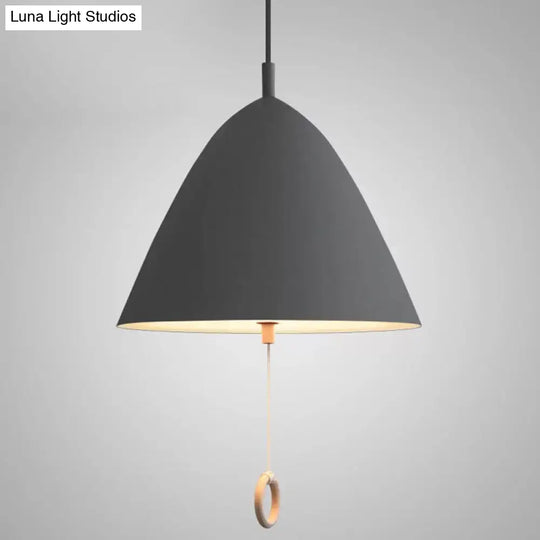 Contemporary Metal Macaron Pendant Light With Pull Ring - 1-Light Modern Lighting Grey / 13