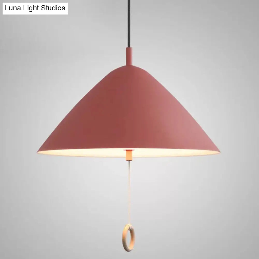 Contemporary Metal Macaron Pendant Light With Pull Ring - 1-Light Modern Lighting Red / 16