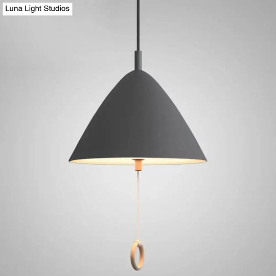 Contemporary Metal Macaron Pendant Light With Pull Ring - 1-Light Modern Lighting Grey / 11