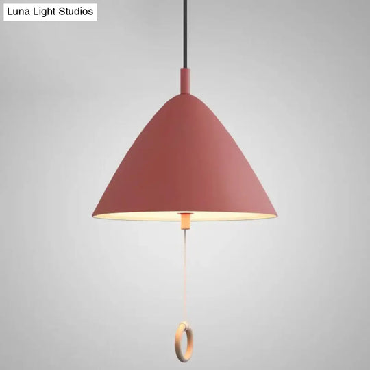 Contemporary Metal Macaron Pendant Light With Pull Ring - 1-Light Modern Lighting Red / 11