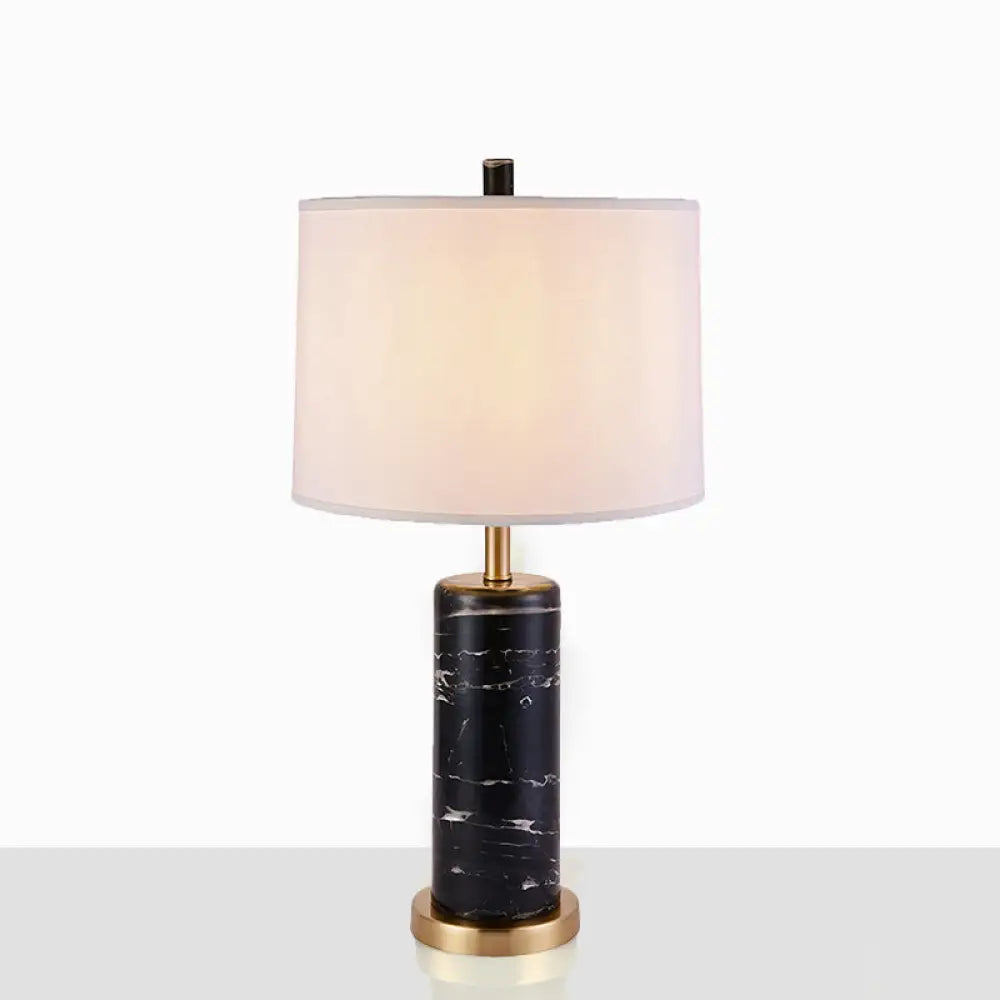 Modern Marble Cylinder Table Lamp With Plastic Shade - Black/White Perfect For Living Room Night