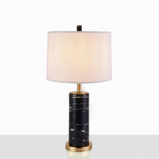 Modern Marble Cylinder Table Lamp With Plastic Shade - Black/White Perfect For Living Room Night