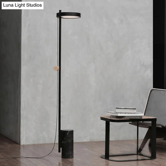 Modern Marble Led Stand Up Floor Lamp In Black - Reading Lighting With Cylindrical Base