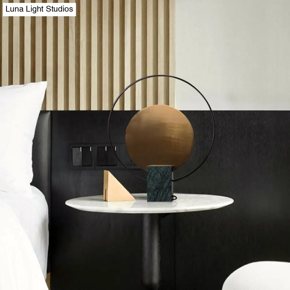 Modern Marble Rectangle Nightstand Lamp With Halo Ring - Perfect Living Room Table Lighting