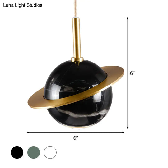 Modern Led Marble Sphere Ceiling Pendant Lamp With Trapped Ring - White/Black/Green Finish